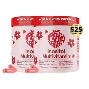 Peach Perfect Happy Hormones PCOS Multivitamin - Healthcare Supplement with Myo-Inositol, D-Chiro Inositol, Omega 3, Zinc, Vit D, 120 Capsules, Acne Support, Energy Boost, GMO-Free Essential Vitamins & Minerals