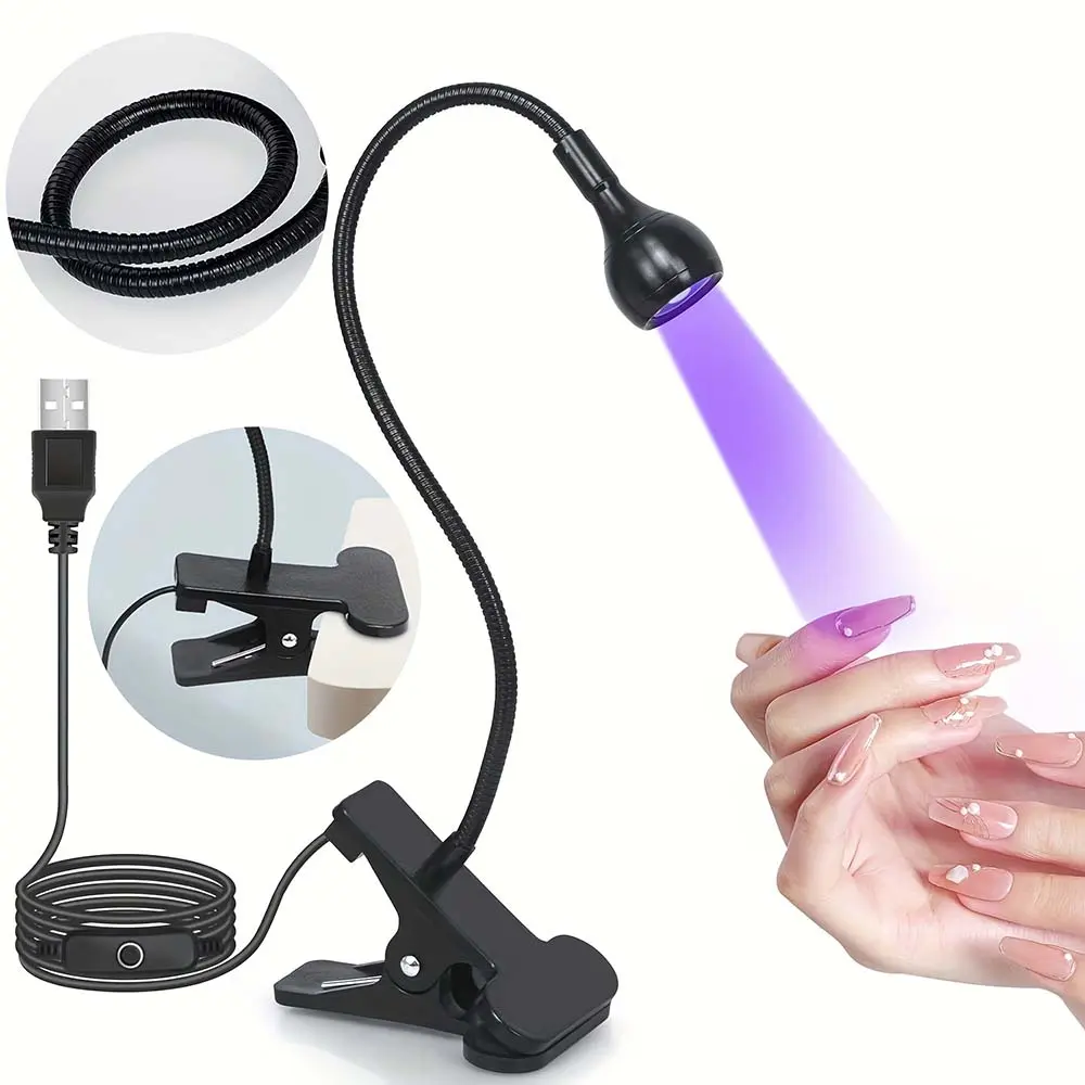 1Pc Clip-on LED Nail Lamp - Portable USB Powered Nail Gel Light Uv Curing Lamp with 360° Adjustable, Nail Dryer for Salon and Home Nail Care, Portable Design, Nail Tools, Salon Home Manicure, Led Light For Nails, Led Nail Lamp For Gel Polish