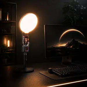 XIX Desk Ring Light with Stand, Full-Screen Selfie Ring Light with Phone Holder, Adjustable Laptop Light for Video Recording, Zoom Meetings, Live Streaming, Podcasting, Smartphone & Camera Content Creation, 3 Color Modes, 10 Brightness Levels