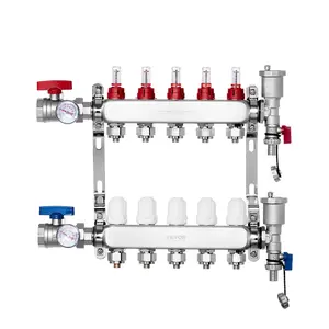 VEVOR 5-Branch Radiant Heat Manifold,  1/2" PEX Tubing Manifold, Stainless Steel PEX Manifold for Hydronic Radiant Floor Heating, Radiant Heat PEX Manifold Kit with 1/2" Adapters Included