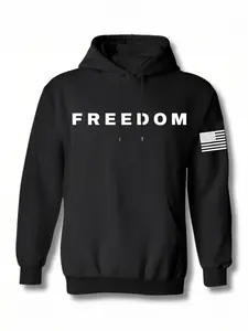 "FREEDOM" American Flag Graphic Oversized Hoodie | Black & White Streetwear Hoodies with Patriotic Print | Trendy Outfit for USA Patriotism & Street Fashion Enthusiasts | Comfortable & Edgy