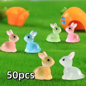 50-Piece Set: Colorful Luminous Rabbit Garden Miniatures — Easter Moss Terrarium Decorations & Creative Resin Crafts (Ideal for DIY Projects) — Perfect Christmas & Halloween Gifts
