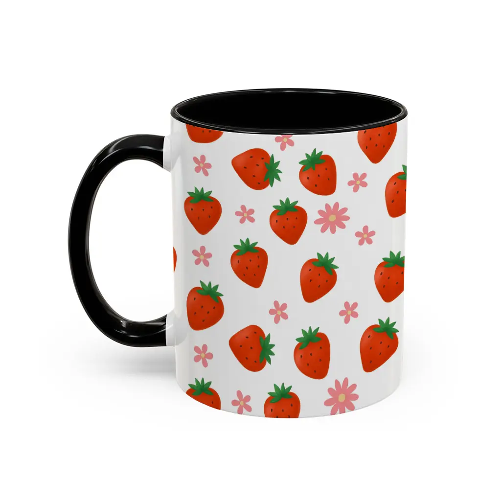 Stylish Ceramic Strawberry Pattern Coffee Mug - Beverage Cup for Daily Drink Use, Model dtr11096