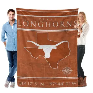 Texas Longhorns Vintage Coordinates Map Flannel Throw Blanket,Baby blankets and adult blankets Soft Warm Lightweight Fleece Blanket, Western Country Home Decor for Sofa Bedroom Travel, Perfect Holiday Birthday Gift for Texas Sports Fans birthday gift