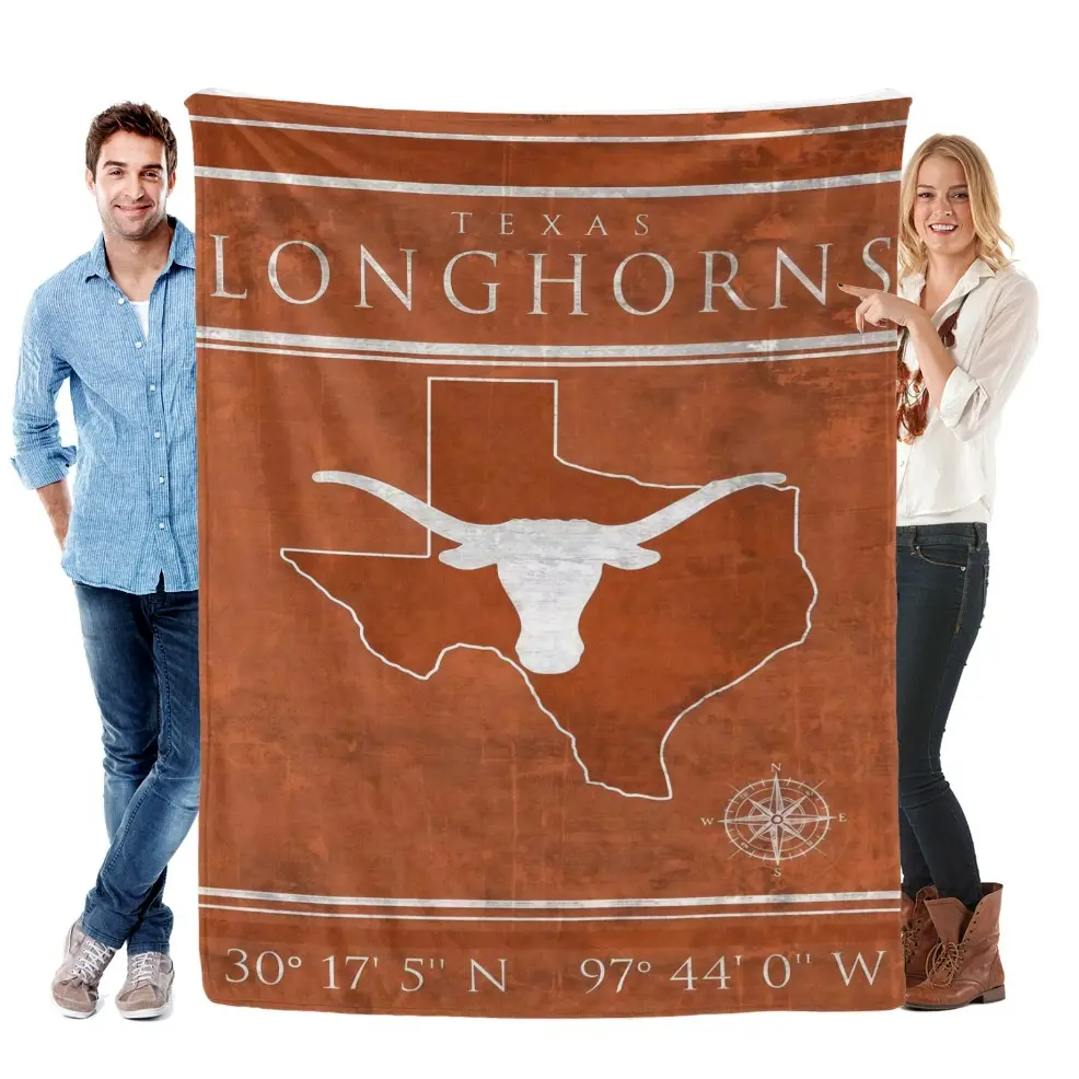 Texas Longhorns Vintage Coordinates Map Flannel Throw Blanket,Baby blankets and adult blankets Soft Warm Lightweight Fleece Blanket, Western Country Home Decor for Sofa Bedroom Travel, Perfect Holiday Birthday Gift for Texas Sports Fans birthday gift