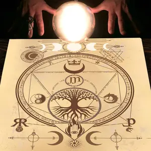 1pc Moon Cycle Alchemy Tree of Life Square Altar Cloth Tablecover Mystic Celtic Norse Runes Tablecloth Tarot Card Spread Reading Cloth Table Mat Decor Esoteric Ritual Cloth, Tapestry Wall Hanging Home Rugs Seasonal Gift Room Decor