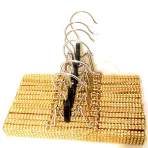Michele Krysmari Gold Glam Hair Extension Hangers Set of 10 with Clip Custom Designed Wood Organizer for Hair Wigs & Closet Organization