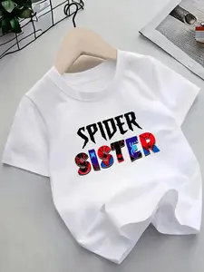 Boys' Spider Sister Graphic T-Shirt - with Red & Spider Web Print, Round Neck Casual Summer Tee for Everyday & Halloween Outfits - Lightweight Breathable, Machine Washable Kids' Clothing, Halloween Shirts for Boys