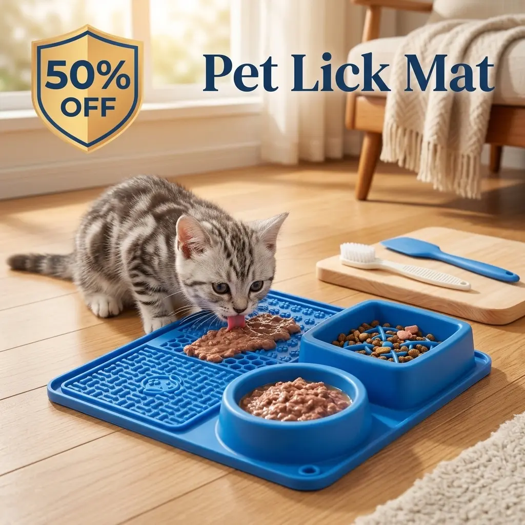 Food-Grade Silicone Dog Lick Mat for Anxiety Relief & Slow Feeding - Includes Spatula and Brush - Anti-Choke Pet Feeder slobber stopper water bowl