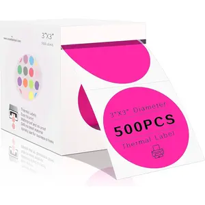 3 Inch Round Thermal Labels, Circle Stickers for Printer, Self-Adhesive 500 per Roll for DIY Design, QR Code, Name Tag (Fluorescent )