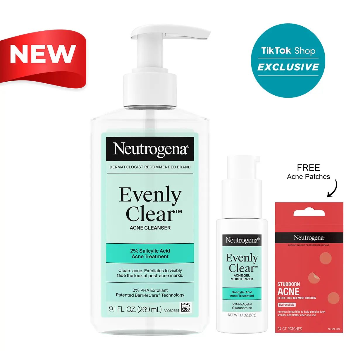 Neutrogena Your Skin's Favorite Acne Fighters | Evenly Clear Cleanser & Moisturizer Duo Neutrogena Your Skin's Favorite Acne Fighters | Evenly Clear Cleanser & Moisturizer Duo
