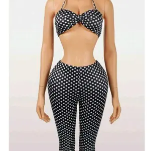 Lavern Backless Top Capri Pants Set - Polka Dot Design, Sleeveless, Casual Style, Perfect for Summer