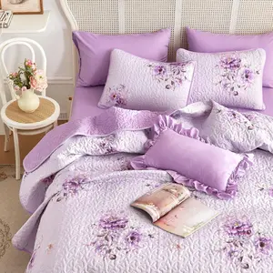 - Set, Floral Coquette Cottagecore Farmhouse Vintage Flowers, for Teen Girls, Reversible Lightweight Bedspread Coverlet, 3 Pieces, Purple, Queen/Full Size