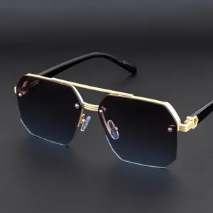 Women's Personality Half-Rim Retro Square Sunglasses, Oversized Face-Slimming, UV Protection, Color-Tinted Dark-Lensed Driving Shades, Ideal Gift for Adults, Color-Tinted Men's Sunglasses, Dark-Lensed Men's Sunglasses