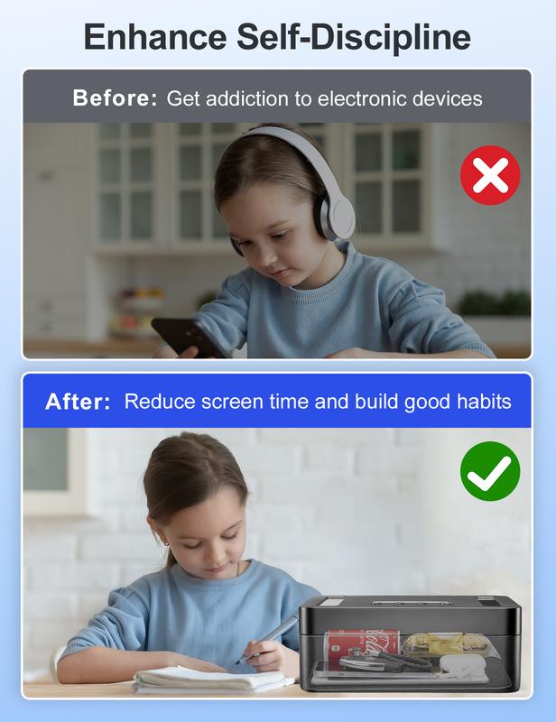 Vaydeer Metal Time Lock Box, Phone Timed Locked Box with Timer, Electronic Locking Container, USB C Charge, Audio Prompt, Self-Discipline Gift Time Safe to 365 Days for Cellphone/iPad Mini/Medication