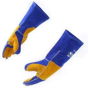 Welding Gloves Fire Resistant and Heat Resistant: Blue 16 Inch 932℉ Fireproof Leather Suitable for Stick Welding Machines, MIG Welding Machines, Stick Welding Machines, Furnaces, Blacksmith Furnaces, Fireplaces, Wood Stoves, Fire Pits, Grills,