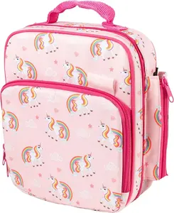 Bentology Insulated Lunch Box w Snack Pocket & Water Bottle Holder-Girls or Kids Unicorn School Lunchbox Tote Keeps Food Hotter or Colder Longer- Reusable Bag Fits Most Bento Boxes, Ice Packs