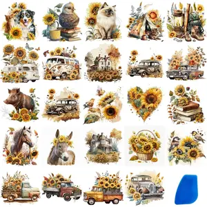 24 Sheets  Rub On Transfers for Crafts, Cold IOD Transfers Stickers for ,Furniture Decals, Glass, Porcelain, Leather, Canvas, Fabric Projects,3 * 3inch (Sunflower Farm)