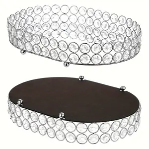 Crystal Makeup Tray with Mirror, Golden Silvery Jewelry Decorative Tray for Cosmetics and Perfumes, 11.8" X 8" Organizer Racks, Home Decor Tray