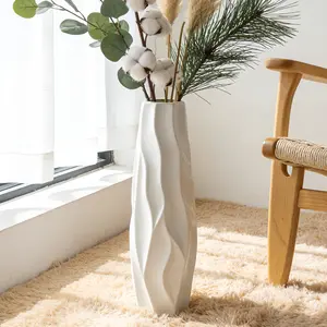 Tall White Ceramic Floor Vase 24 in, Glossy Modern Organic Floor Decor for Living Room, Fireplace & Entryway, New Home Gift for Her