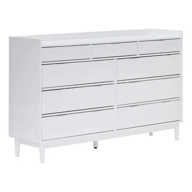 Walker Edison BR9DRLEEDRWH-T 60 in. Solid Wood 9-Drawer Chest with Gallery - White