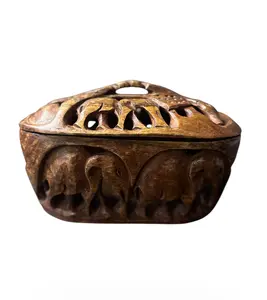 Carved Wooden Elephant Keepsake Box – Rustic Bohemian Decorative Storage