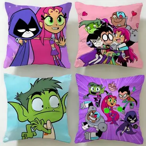 cartoon series Teen Titans Go! Cushion Cover Ultra-Soft Reversible Plush Pillow Cover | Double-sided fluffy comfort for car, sofa, bedroom | Skin-friendly fabric | Easy clean & maintain | Stylish home decor | Perfect gift for family & friends
