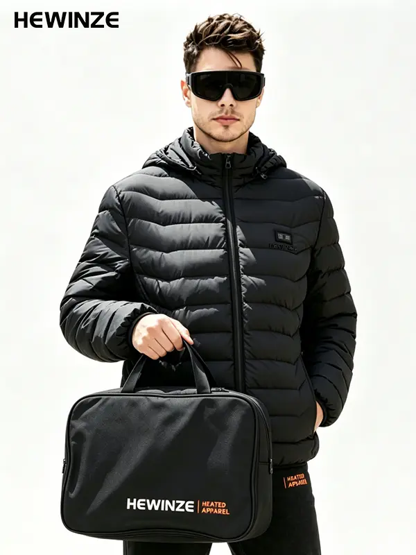 Men's Heated Jacket for Men Women with 5V 10000mAh Battery, Dual Control 5 Heat Zones, Waterproof Hooded Winter Heating Coat for Outdoor Hunting Skiing, Black, Christmas Gift