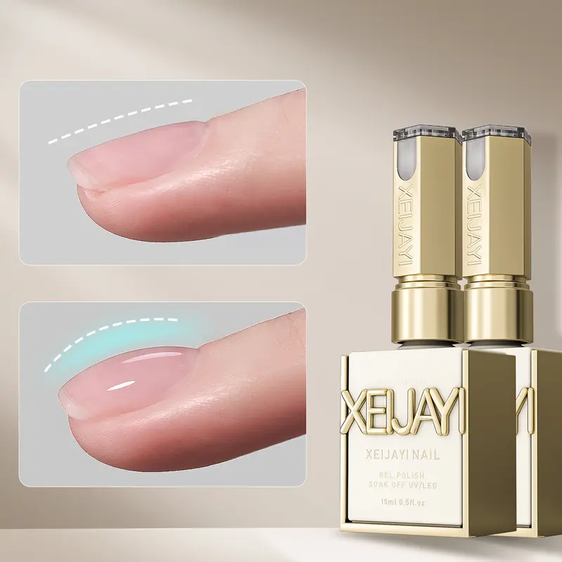 XEIJAYI 2Pcs 15ml 【TPO&HEMA Free】 Construction Base Nail Gel Set, Clear Builder Gel for Nail Extension, Base Application and Surface Leveling, UV LED Curing Gel for DIY Manicure, French Tip Designs and Nail Art Styling