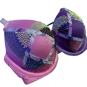 Rhinestone Custom Costume Bra Handmade Detail in Pink and Purple Available in All Sizes Bra