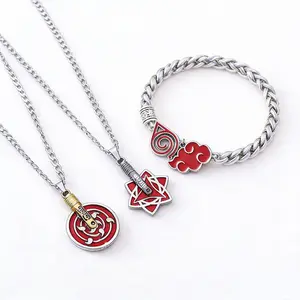 Naruto<Necklace +Bracelet>Set Silver Bracelet Combination Set Jewelry Gift for Naruto Fans Trendy Fashionable Accessories Trendy Jewellery Accessories Stainless Steel Wrist Non Tarnish