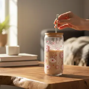 Evil Eye Glass Tumbler with Lid and Straw - 16.9 oz Capacity - Kitchenware Drinkware Water Bottles