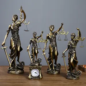 Imitation Bronze Goddess Themis Sculpture Statue Lawyer Office Judicial Fairness Justice Legal Scale Ornament Collectible Room Decor