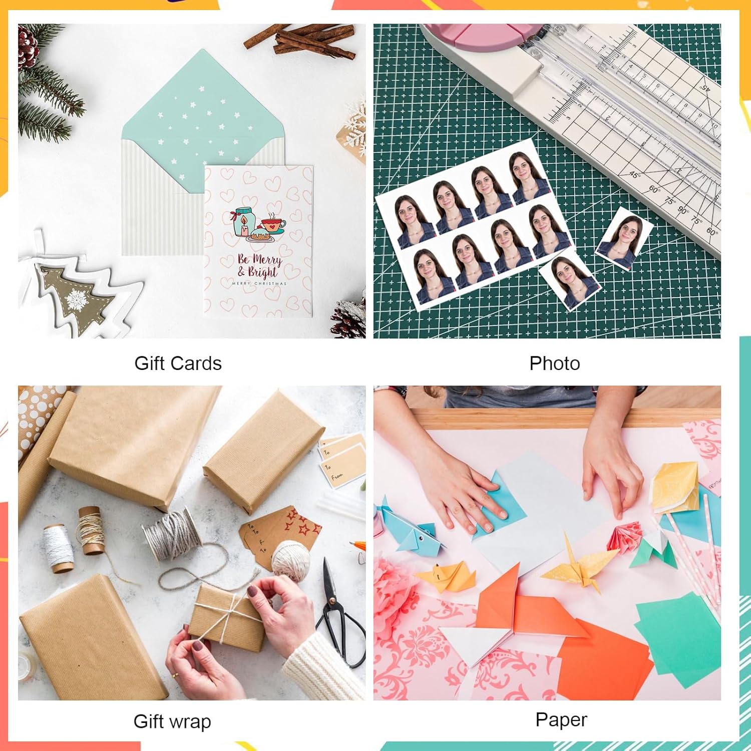 Multi-Function Paper Trimmer, 4 in 1 Craft Paper Cutter with Straight, Wave, Perforated & Creasing Blades, Portable Paper Cutting Tool for Photos, Scrapbook and Postcard (Pink)