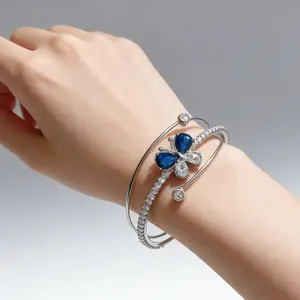 Deep Sea Blue Butterfly Double-layer Zircon  Bangle