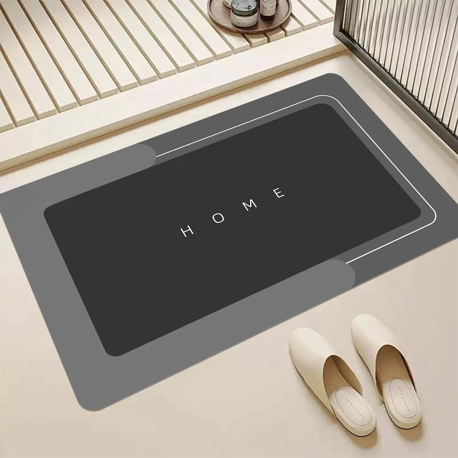 Minimalist Rectangle Bathroom Mat - Water Absorbent Mat, Non-Slip, Cushioned Modern Home Supply for Shower, Decor, Machine Washable Laundry Rug