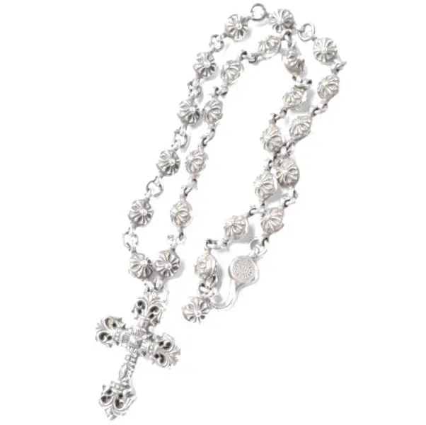 Pre-owned Chrome Hearts Sterling Silver 925 (Ag925) Small Leather Goods FILIGREE CROSS XSM #1 Cross Ball Chain Silver Necklace