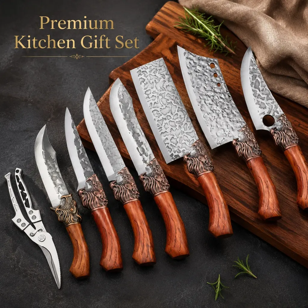 BIEZUMN-304 Stainless steel  Ultra-sharp forged kitchen knife set of 7 pieces, slicing and carving knives, professional chef knife set,