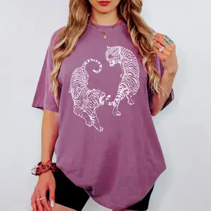Comfort Colors Tiger Yin Yang Shirt, Wild Animal Graphic T-Shirt, Vintage Tattoo Style Tiger Tee, Gift for Tiger Lovers