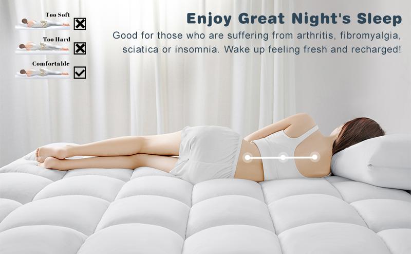 Shilucheng Mattress Topper - Extra Thick Soft Mattress Protector Down Alternative Fill, Mattress Pad Cover Cotton Top with 8-21" Deep Pocket, Machine Washable and Comfortable