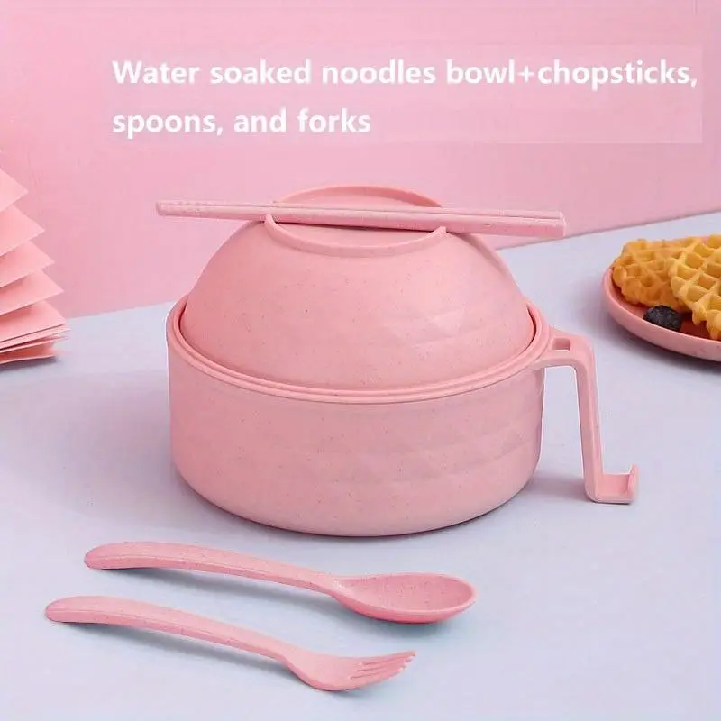 Ramen Bowl Set, 1 Set Soaked Noodles Bowl with Chopsticks, Spoon & Fork, Multifunctional Drainer Bowl for Home Camping, Lunch Box for Student, Spicy B