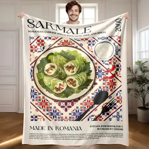 1 piece Romanian Traditional Cabbage Rolls Sarmale Flavored Meal themed flannel blanket - Flannel blanket with modern design, suitable for sofas and beds, all-season use, super soft and comfortable, digitally printed pattern, 100% polyester