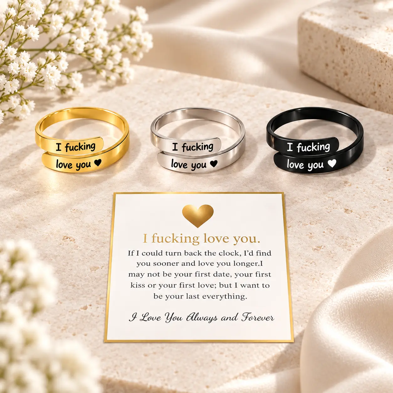 I Fcking Love You Ring For Women, Adjustable Open Tiny Purity Wrap Thumb Cross Ring Jewelry for Wife Girlfriend Boyfriend