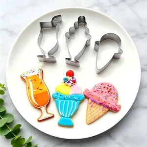 3 Piece Cookie Cutter Set, Food Grade Stainless Steel, Summer Ice Cream Fruit Shapes, Easy Release, Baking Tools for Parties
