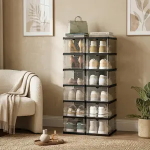 Collapsible Shoe Storage Box Portable No Assembly Required 2mm Thick Panel Load Bearing 23kg Dustproof Foldable Shoe Container For Home Apartment