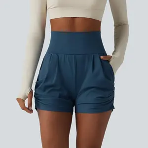 Halara SoftlyZero Airy High Waisted Ruched Cool Touch Yoga Shorts 3'' with Pockets
