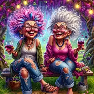 Fun Silver Haired Grandmas Drinking Under Wisteria Art Painting Diamond Painting 5D DIY Diamond Painting Kit Full Drill Square Round Diamonds Embroidery Cross Stitch Art Craft Home Wall Decor Unique Art Gift Living Room Handmade Decorative Painting Set