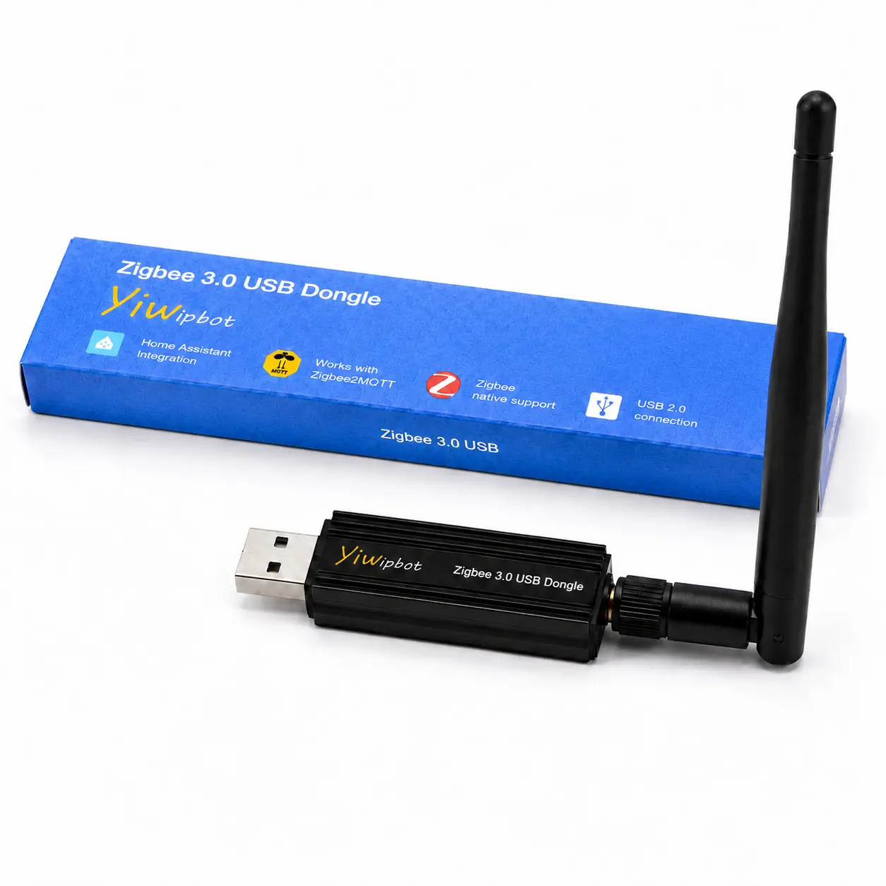 Zigbee 3.0 USB 2.0 Coordinator Dongle with External Antenna, 1-Pack Black & White Gateway Adapter for Zigbee2MQTT, Home Assistant, Plug-and-Play Signal Receiver for Smart Home Controls