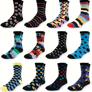 6pairs Men's Random Color Casual Cotton Socks Novelty Funny Colorful Crazy Socks,