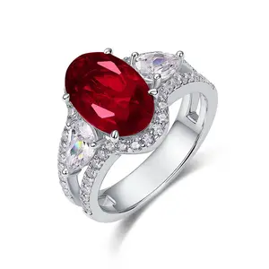 Loysun 4CT Two-Stone Ring for Women, Oval & Baguette Cut Lab-Grown Gemstone (Ruby, Sapphire, Emerald), Sterling Silver 925 Engagement Ring, Anniversary Birthday Gift